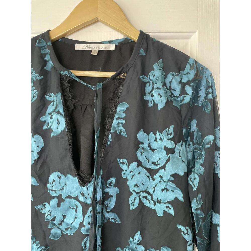 Lovers & Friends Women’s Lace Trim Long Sleeve Floral Blouse Top Size Medium - Picture 2 of 9